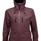 Turbine Ladies Trailblazer 3 Layer Jacket 2024 - A dusty rose-colored jacket with a hood, featuring black drawstrings and zippers.