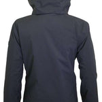 Turbine Ladies Wilder Insulated Jacket 2024 - A dark grey jacket with a hood, featuring a small pocket on the upper back and a reflective strip on the left sleeve cuff.
