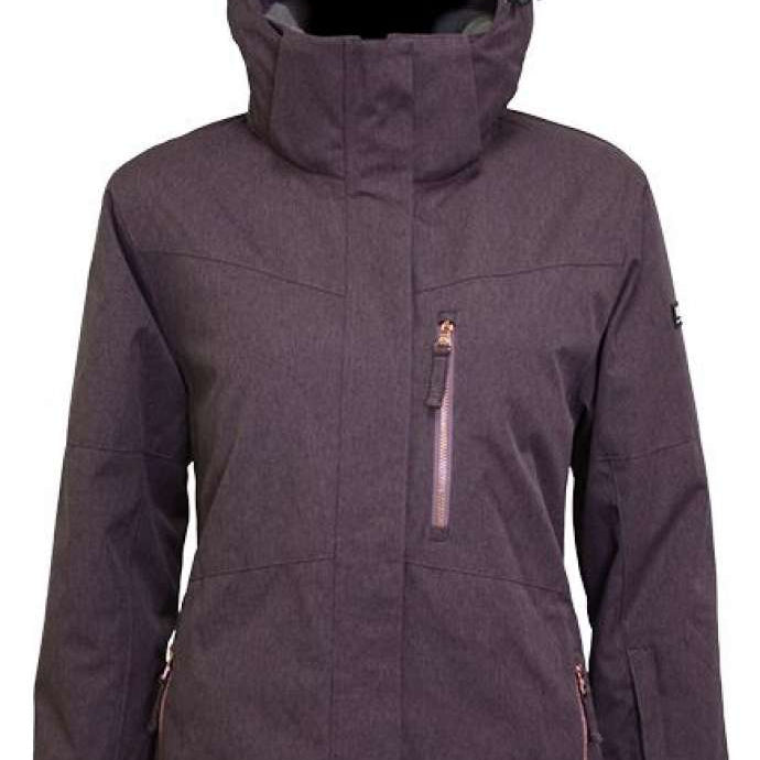 Turbine Ladies Wilder Insulated Jacket - A dark gray jacket with a high collar and zippered chest pocket, featuring a small logo on the left sleeve.
