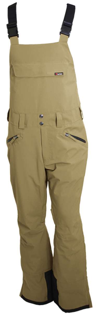 Turbine Mission II Bib Pants 2024 - Tan bib pants with black trim and adjustable straps on shoulders.