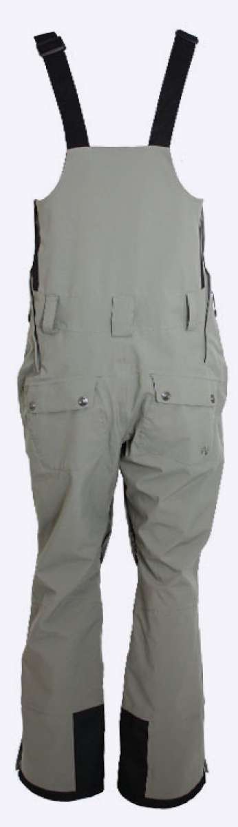Turbine Mission II Bib Pants 2024 - Pair of khaki-colored snow pants with black trim and adjustable straps on the bib.