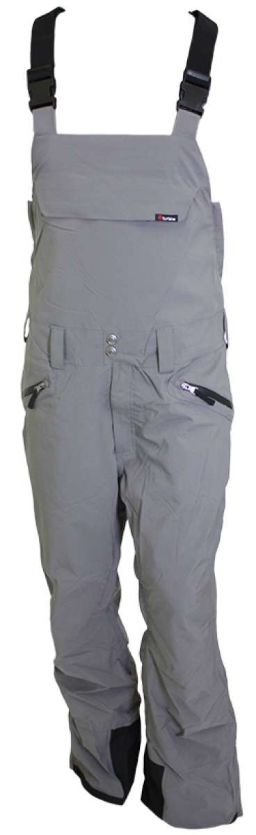 Turbine Mission II Bib Pants 2024 - Gray bib pants with black buckles and adjustable straps on the sides.