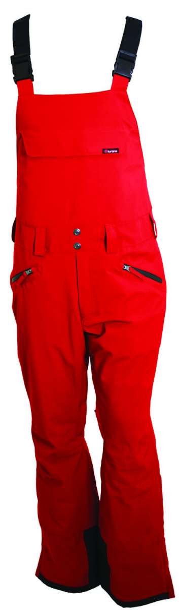 Turbine Mission II Bib Pants 2024 - Red snow pants with black trim and adjustable straps on the shoulders.
