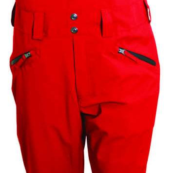 Turbine Mission II Bib Pants 2024 - Red snow pants with black trim and adjustable straps on the shoulders.
