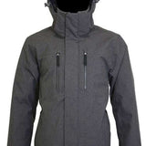 Turbine Ninja Insulated Jacket 2023 - A dark gray jacket with a high collar and zippered pockets, featuring a hood with adjustable drawstrings.