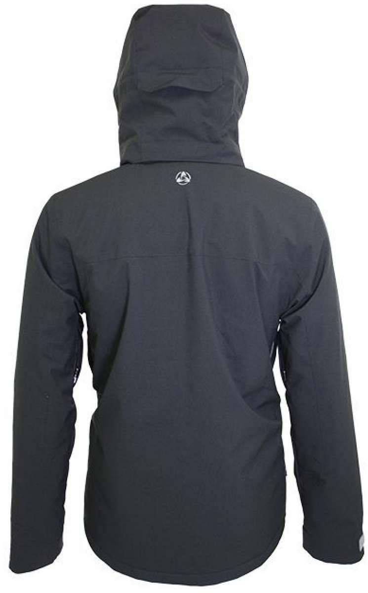 Turbine Ninja Insulated Jacket 2023 - A dark grey jacket with a hood, featuring a white logo on the back and a small white tag on the left sleeve cuff.