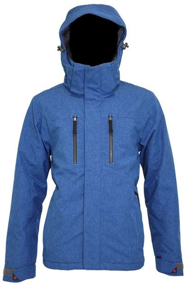 Turbine Ninja Insulated Jacket 2023 - A blue jacket with a hood, featuring two zippered pockets on the front and adjustable cuffs.