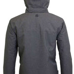 Turbine Ninja Insulated Jacket 2023 - A dark grey jacket with a hood, featuring a black zipper and two zippered pockets on either side.