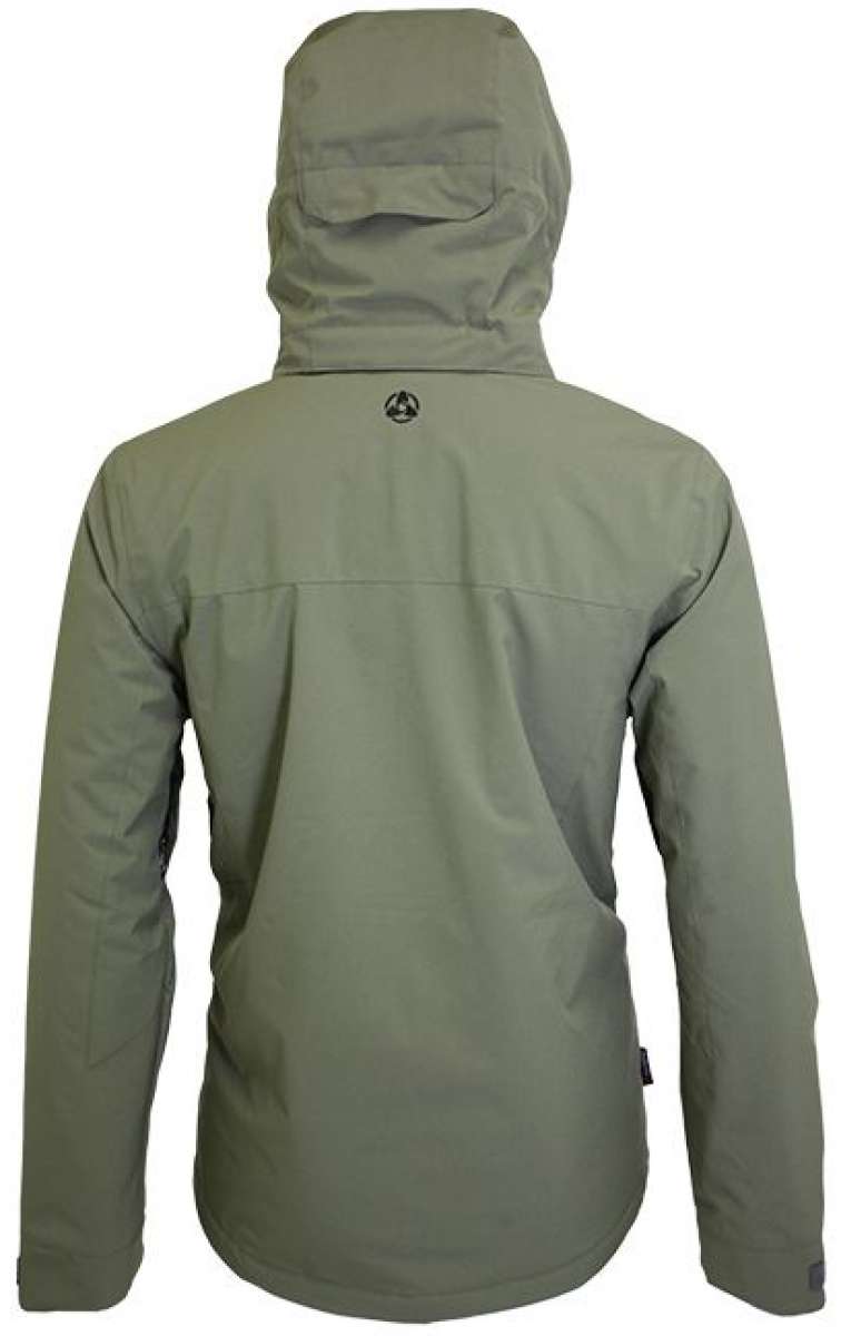 Turbine Ninja Insulated Jacket 2023 - A sage green jacket with a hood, featuring a small black logo on the upper back.