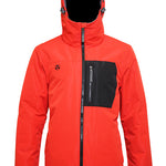 Turbine Patch Insulated Jacket 2021 - A red jacket with a black patch on the left chest and a grey zipper.