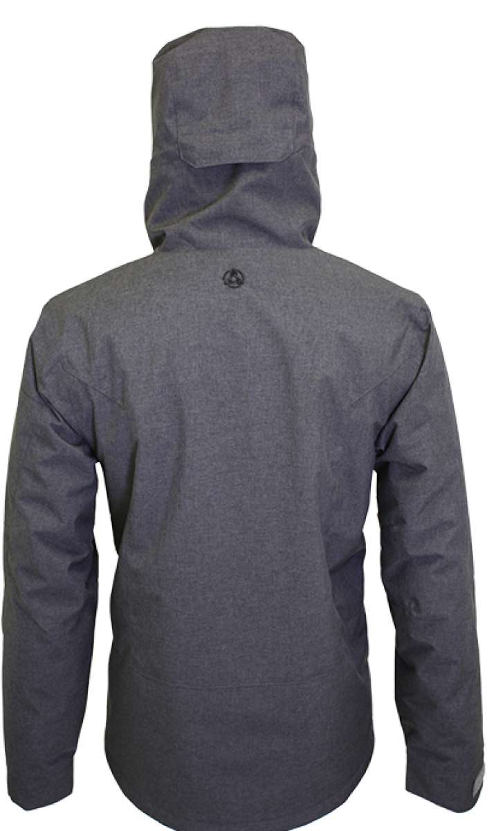 Turbine Planet Insulated Jacket 2023 - A dark gray jacket with a hood, featuring a small black logo on the upper back.