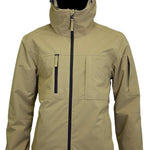 Turbine Planet Insulated Jacket 2023 - A tan-colored jacket with a zippered front and two chest pockets, featuring a hood and adjustable cuffs.