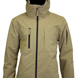 Turbine Planet Insulated Jacket 2023 - A tan-colored jacket with a zippered front and two chest pockets, featuring a hood and adjustable cuffs.