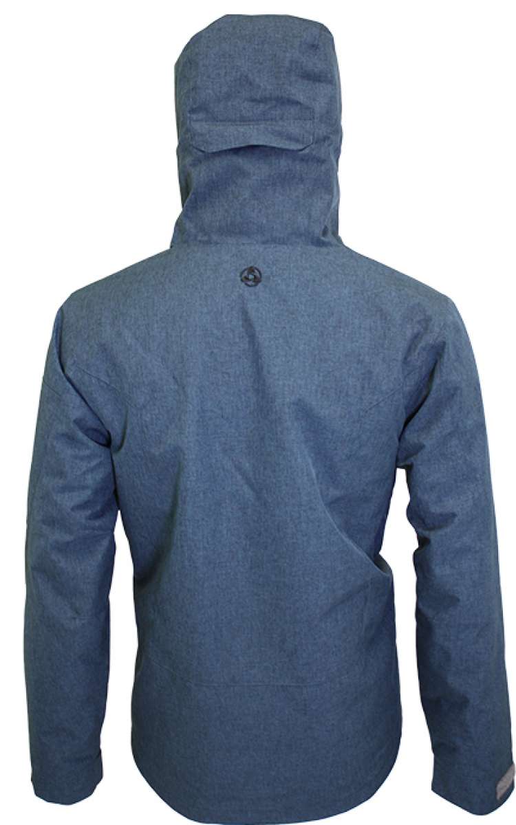 Turbine Planet Insulated Jacket 2023 - A dark gray jacket with a hood, featuring a small black logo on the upper back.