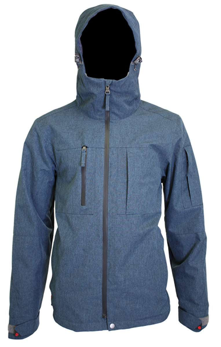 Turbine Planet Insulated Jacket 2023 - A blue jacket with a hood, featuring two zippered pockets on the chest and one zippered pocket on the left arm.