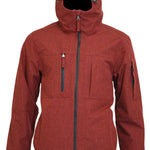 Turbine Planet Insulated Jacket 2023 - A red insulated jacket with a hood, featuring two zippered pockets on the front and a black zipper running down the middle.