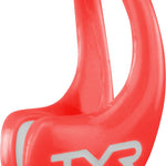 TYR Ergo Swim Nose Clip - Red nose clip with a small, rounded metal piece on the end that attaches to the nose.