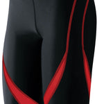 TYR Men's Alliance Splice Jammer Swimsuit - A black swimsuit with a red and white geometric pattern on the left leg.