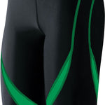 TYR Men's Alliance Splice Jammer Swimsuit - A black swimsuit with a green and white striped pattern on the sides.