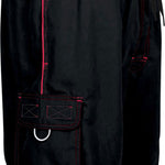 TYR Men's Challenger Swim Trunk - Black swim trunks with a red stripe down the side.