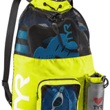 TYR Big Mesh Mummy III Backpack 40L - A black backpack with a mesh panel on the side and a white TYR logo.