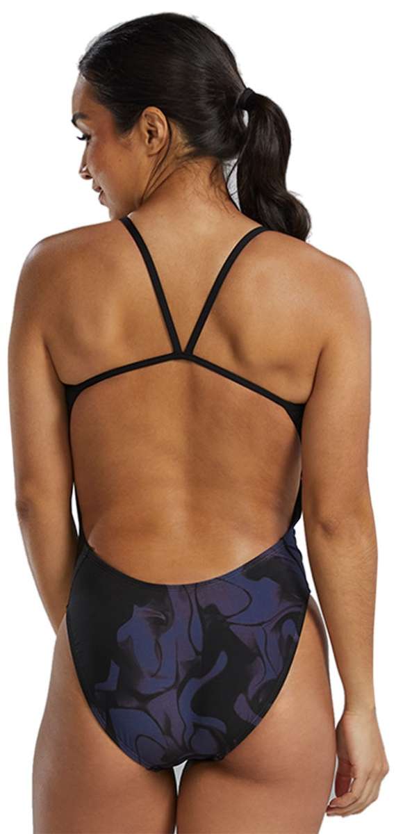 TYR Women's Cutoutfit Torch Swimsuit - A black swimsuit with a cut-out design on the left hip and a high-cut leg.