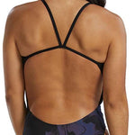 TYR Women's Cutoutfit Torch Swimsuit - A black swimsuit with a cut-out design on the left hip and a high-cut leg.