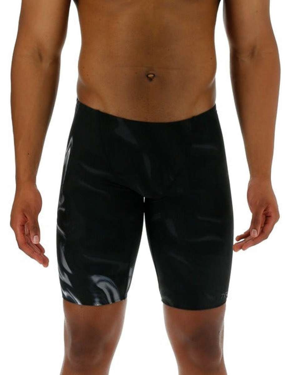 TYR Jammer Vaporwave Swimsuit - Black swimsuit with a wavy, neon-colored pattern on the left leg.