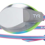 TYR Junior's Blackops 140 EV Mirror Goggle - A pair of mirrored goggles with a black strap and orange trim.