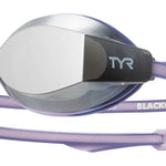 TYR Junior's Blackops 140 EV Mirror Goggle - A pair of mirrored goggles with a black strap and white lettering on the side.