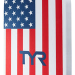 TYR Junior's Kickboard - A blue kickboard with white stripes and a white strap.