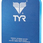 TYR Junior's Kickboard - Blue kickboard with white TYR logo at top center, featuring three wavy lines extending from bottom of letter T.