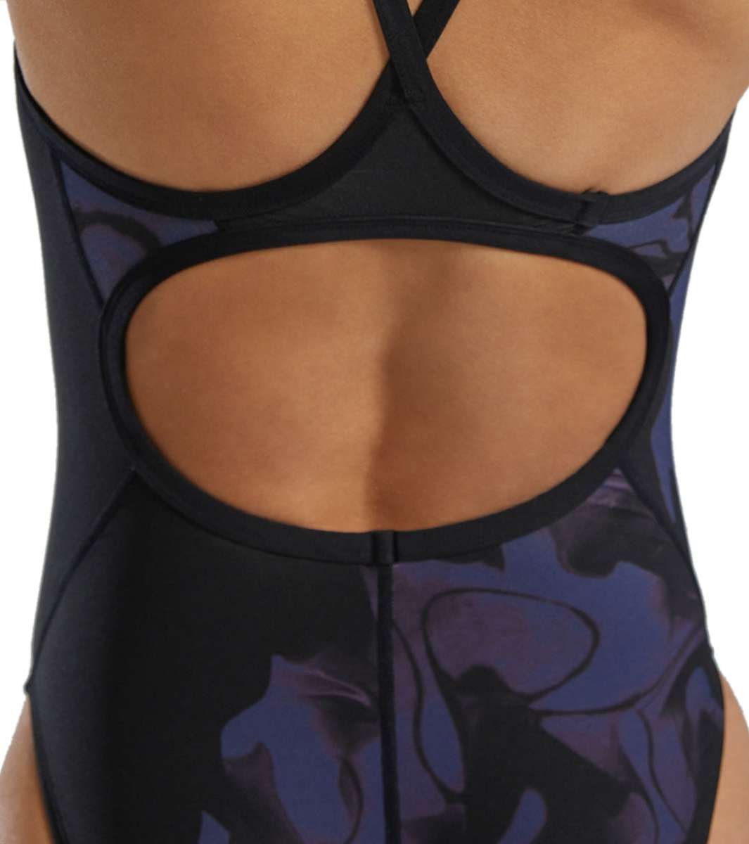 TYR Women's Diamondfit Torch Swimsuit - A black swimsuit with a high-cut leg and low back, featuring a diamond pattern on the torso.