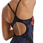 TYR Women's Diamondfit Torch Swimsuit - A black swimsuit with a red and orange flame design on the left side of the torso.