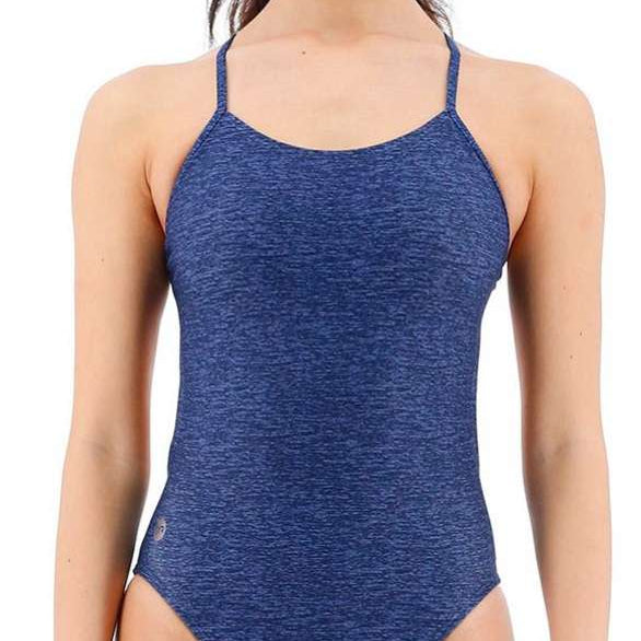 TYR Ladies Lapped Cutoutfit Suit - A two-piece swimsuit with a lapped cutout design on the front, featuring a solid black color and a sleek, modern style.