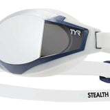 TYR Stealth X Race G Mirrored Goggle - A mirrored lens goggle with a sleek, modern design and a subtle "TYR" logo on the strap.