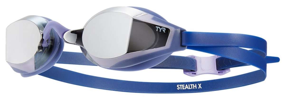 TYR Stealth X Race G Mirrored Goggle - A pair of mirrored goggles with a sleek, modern design and a subtle TYR logo on the strap.