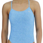 TYR Women's Lapped Trinityfit Swimsuit - A light blue swimsuit with a textured pattern and thin straps.