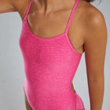 TYR Women's Lapped Trinityfit Swimsuit - A pink swimsuit with a lapped design and thin straps.