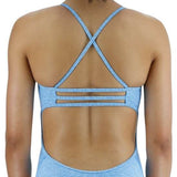 TYR Women's Lapped Trinityfit Swimsuit - A light blue swimsuit with a lapped design and thin straps.