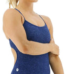 TYR Women's Lapped Trinityfit Swimsuit - A royal blue one-piece swimsuit with a textured pattern and thin straps.