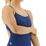 TYR Women's Lapped Trinityfit Swimsuit - A royal blue one-piece swimsuit with a textured pattern and thin straps.