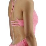 TYR Women's Lapped Trinityfit Swimsuit - A pink and black two-piece swimsuit with a lapped design, featuring a high-waisted bottom and a matching top with thin straps.