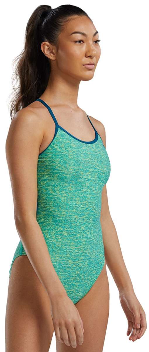 TYR Women's Lapped Trinityfit Swimsuit - A women's swimsuit with a blue and white patterned design.