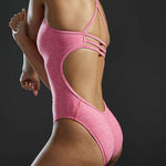 TYR Women's Lapped Trinityfit Swimsuit - A pink swimsuit with a lapped design and thin straps.