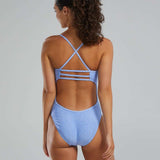 TYR Women's Lapped Trinityfit Swimsuit - A light blue swimsuit with a cut-out detail on the back and thin straps that cross over each other.