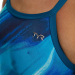 TYR Women's Sentry Diamondfit One Piece Swimsuit - A blue and black one-piece swimsuit with a diamond pattern on the torso.