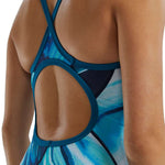 TYR Women's Sentry Diamondfit One Piece Swimsuit - A blue and black one-piece swimsuit with a diamond pattern on the torso.