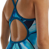 TYR Women's Sentry Diamondfit One Piece Swimsuit - A blue and black one-piece swimsuit with a diamond pattern on the torso.