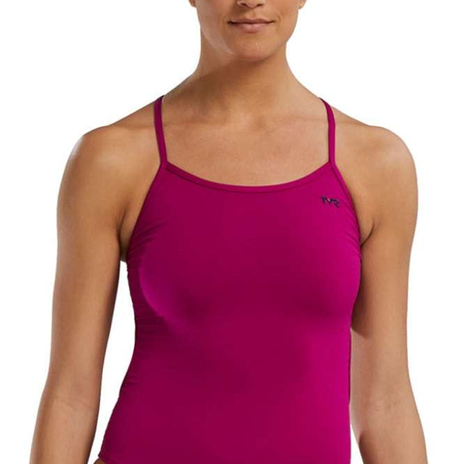 TYR Women's Solid Trinityfit One Piece Swimsuit - A solid-colored one-piece swimsuit with thin straps and a high-cut leg.